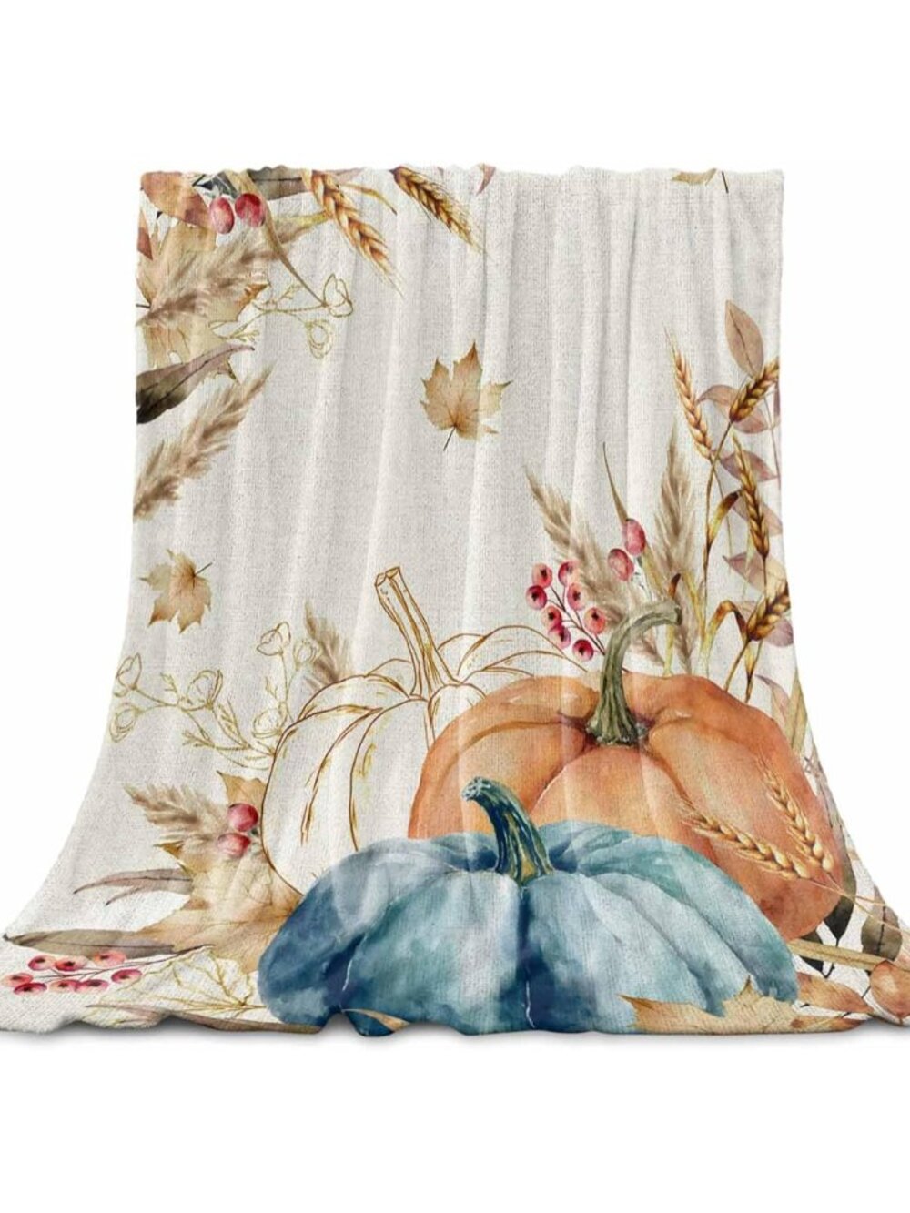 Orange Blue Pumpkin Fall Throw Blanket Flannel Fleece, Thanksgiving Wheat Soft P